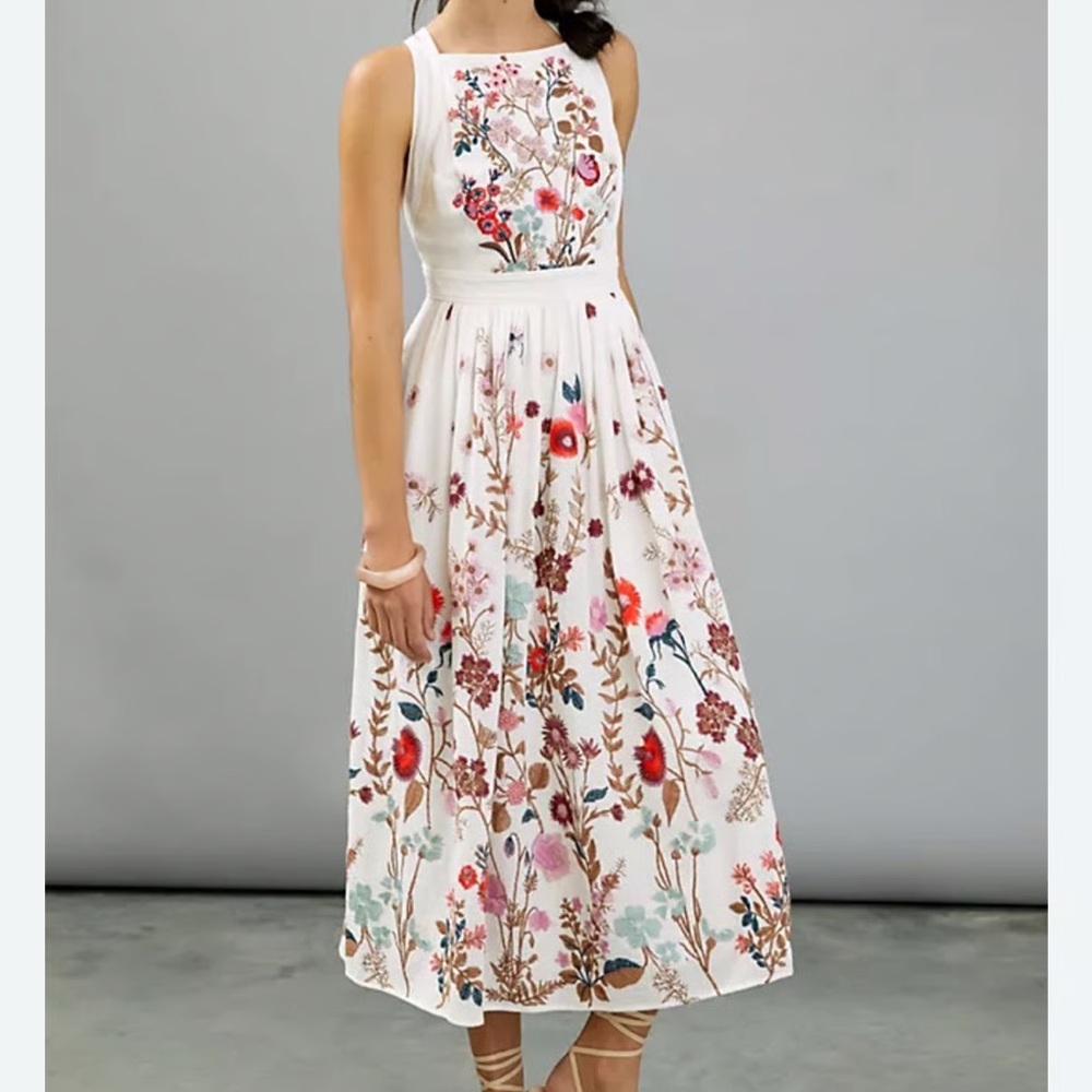 Anthropologie White and Red Halter A-line Midi Dress